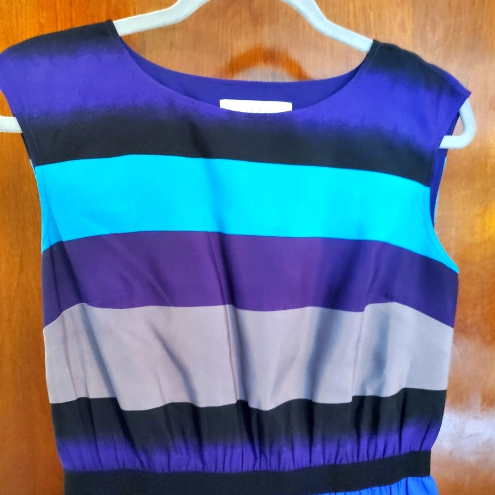 LOFT Sleeveless Dress Size SP Striped Purple Teal